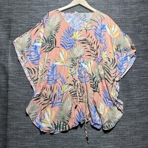 Palmwave Hawaii Women's One Size Peach Floral Swim Cover Blouse Rayon
